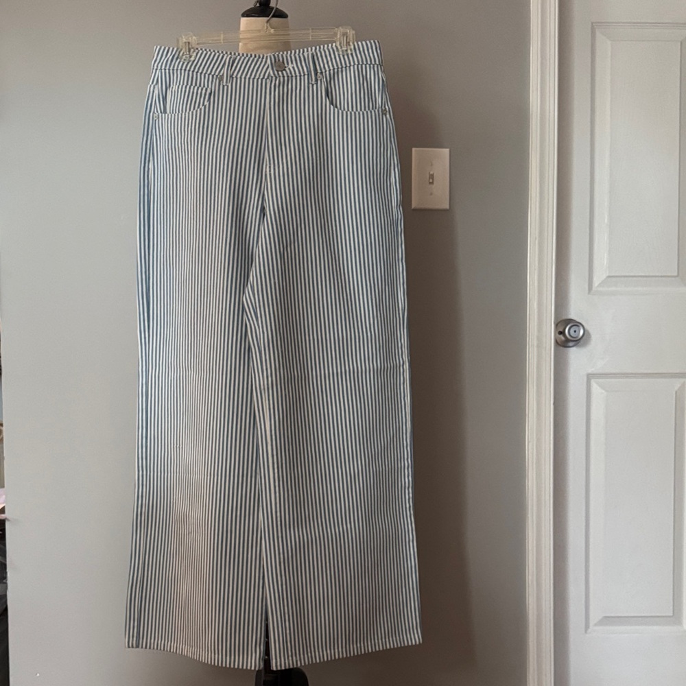 Blank NYC Blue and White Striped Wide Leg Pants